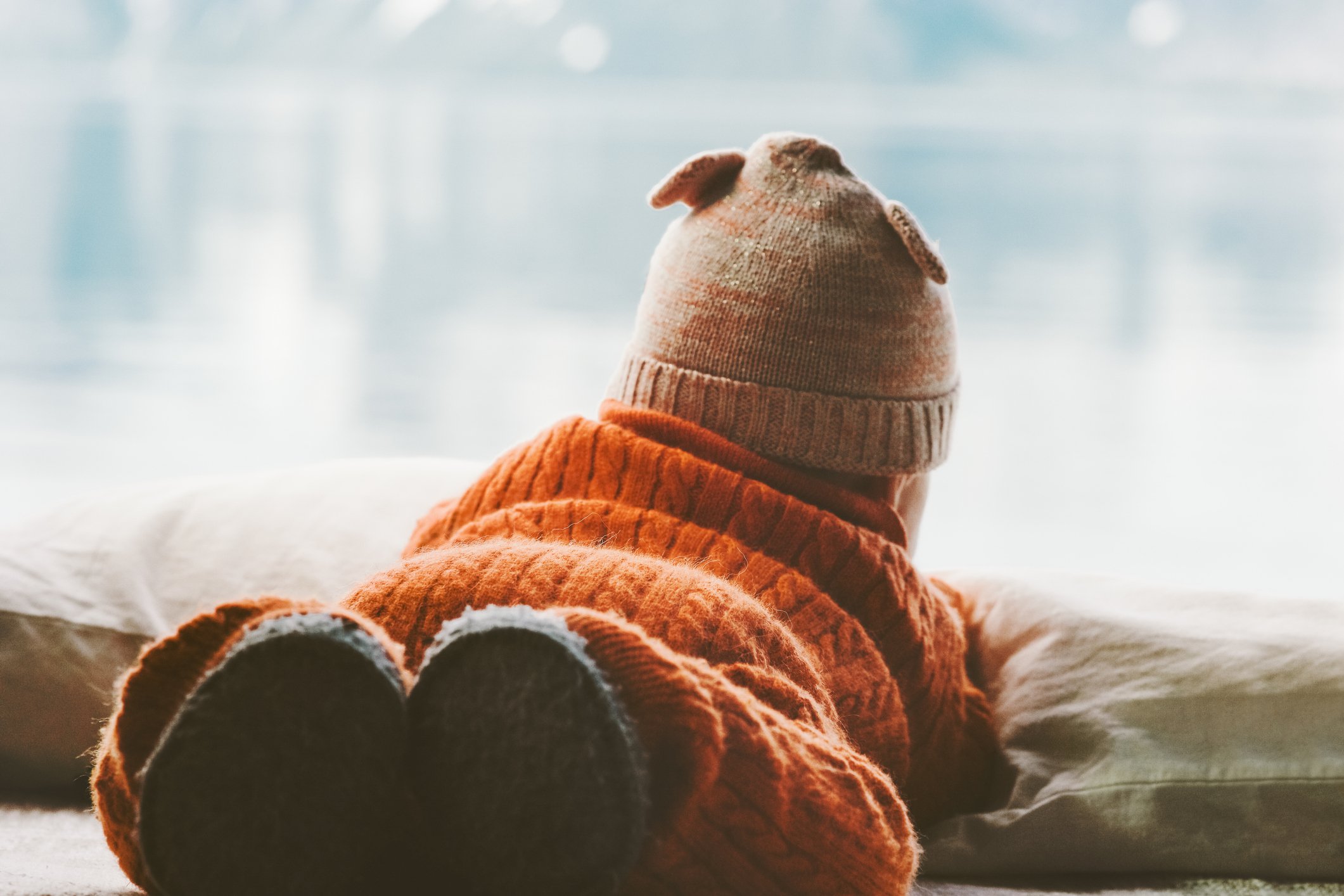 Infant baby outdoor in camping travel lifestyle child enjoying lake view