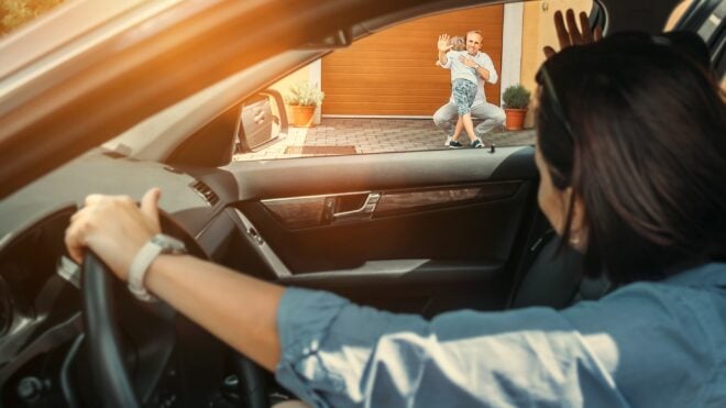 mom dropping child off at dad's house