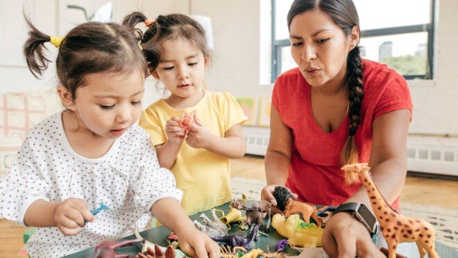 mom playing with kids